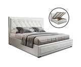 Queen Size Gas Lift Bed Frame Base With Storage White Leather - JVEES