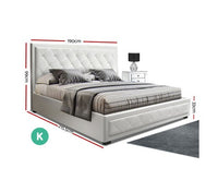 Queen Size Gas Lift Bed Frame Base With Storage White Leather - JVEES