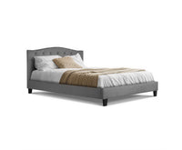 Queen Size Bed Frame Fabric Wooden Grey - JVEES