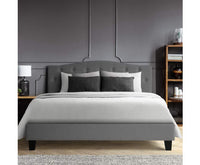 Queen Size Bed Frame Fabric Wooden Grey - JVEES