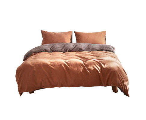 Quilt Cover Set Cotton Duvet Queen Orange Brown