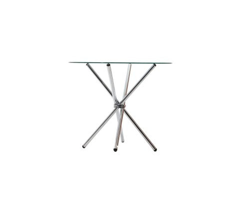 Round Dining Table with Tempered Glass - Silver - JVEES