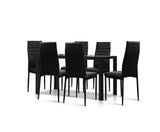 7-Piece Set Tempered Glass Dining Set Table and 6 Chairs Black - JVEES