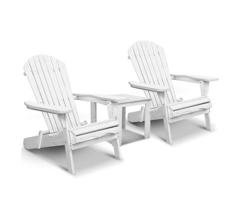 3 Piece Outdoor Adirondack Chair and Table Set – White - JVEES