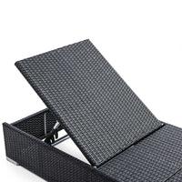 Wicker Sun Lounger with 3 Cover Sets -  Black - JVEES
