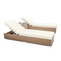 Wicker Sun Lounger with 3 Cover Sets -  Brown - JVEES