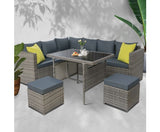 9 Seat Outdoor Sofa Dining Set - Mixed Grey - JVEES