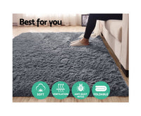 Ultra Soft Shaggy Rug Large 200x230cm Floor Carpet Anti-slip Area Rug Grey - JVEES