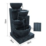 Solar Power Four-Tier Water Fountain Feature w/ LED Light Blue - JVEES