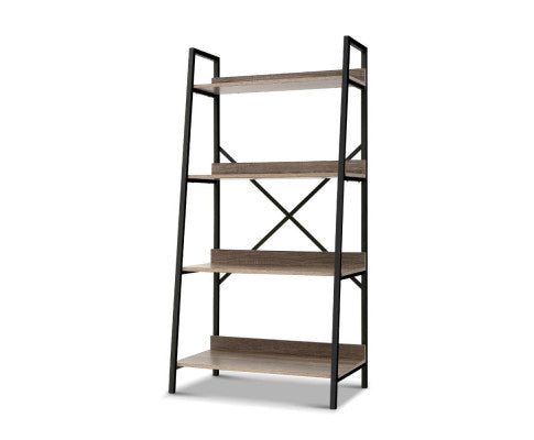 4 Tier Metal Bookcase Bookshelves Oak - JVEES