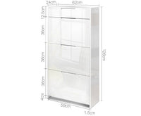 24 Pair High Gloss Wooden Shoe Cabinet - White - JVEES