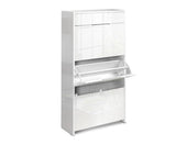 24 Pair High Gloss Wooden Shoe Cabinet - White - JVEES