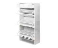 24 Pair High Gloss Wooden Shoe Cabinet - White - JVEES