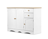 Kitchen Sideboard Buffet with Shelf - White and Light Brown - JVEES