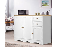 Kitchen Sideboard Buffet with Shelf - White and Light Brown - JVEES