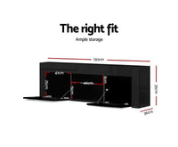 130cm RGB LED HIgh Gloss Entertainment Unit Tempered Glass Shelf - Black - JVEES