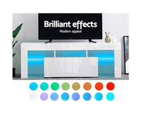 130cm RGB LED TV Entertainment Unit Gloss - Tempered Glass Shelf - White - JVEES