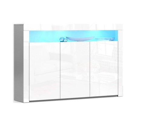 Buffet Sideboard Cabinet Storage LED High Gloss Cupboard 3 Doors White - JVEES