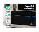 High Gloss TV Cabinet Entertainment Unit -RGB LED - 160cm Black - JVEES