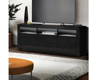 High Gloss TV Cabinet Entertainment Unit -RGB LED - 160cm Black - JVEES