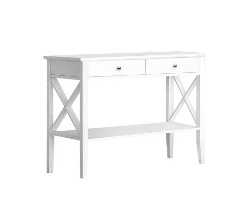 Console Table Hall Entry 2 Drawers Display White - JVEES