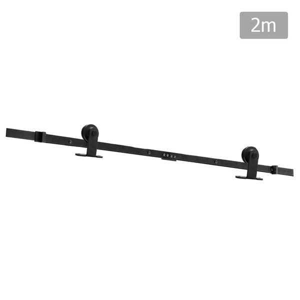 Sliding Barn Door Hardware Track Set Powder Coat Steel Black - 2M