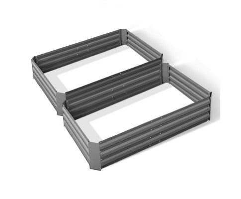 Set of 2 120 x 90cm Raised Garden Beds - Aluminium Grey - JVEES