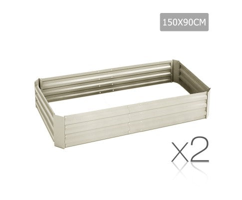 Galvanised Raised Garden Bed - 150x90x30cm - Aluminium Cream x 2 - JVEES