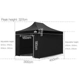 3x4.5 Pop Up Gazebo with Sandbags Black - JVEES