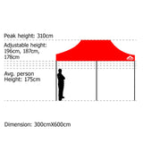 3X6M Pop Up Garden Outdoor Gazebo- Red - JVEES