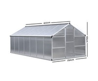 4.2 x 2.5M Polycarbonate Aluminium Green House - JVEES