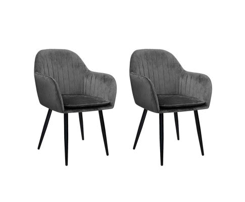 Set of 2 Dining Chairs Retro Chair Metal Legs Velvet Grey - JVEES