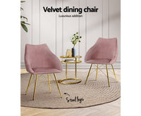 Set of 2 Artiss Valisa Dining Chairs Kitchen Chairs Upholstered Velvet Pink