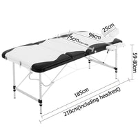 Portable Aluminium 3 Fold Massage Table Chair Bed Black White 75cm - JVEES