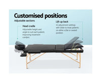 75cm Wide Portable Wooden Massage Table 3 Fold - Black - JVEES