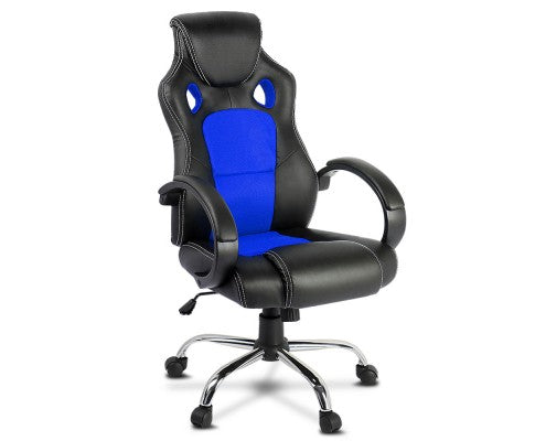 Racing Style PU Leather Office Chair Blue - JVEES