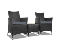 3 Piece Rattan Outdoor Furniture Set - Black - JVEES
