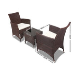 3 Piece Wicker Outdoor Furniture Set - Brown - JVEES