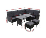 8 Seater Outdoor Sofa Dining Setting - Black - JVEES