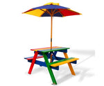 Kids Wooden Picnic Table Set with Umbrella - JVEES