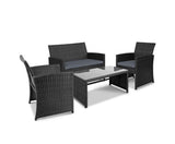 4 Piece Outdoor Rattan Chairs & Table - Black - JVEES