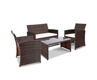 Set of 4 Outdoor Rattan Chairs & Table - Brown - JVEES