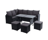 9-Seater Outdoor Sofa Dining Set - Black/Grey - JVEES