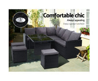 9-Seater Outdoor Sofa Dining Set - Black/Grey - JVEES