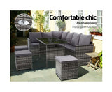 9 Seat Outdoor Sofa Dining Set - Mixed Grey - 3 Ottoman - JVEES