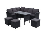 9 Seater Outdoor Furniture Sofa/Dining Setting Wicker - Black - JVEES