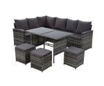 9 Seater Outdoor Furniture Sofa/Dining Setting Wicker - Mixed Grey - JVEES