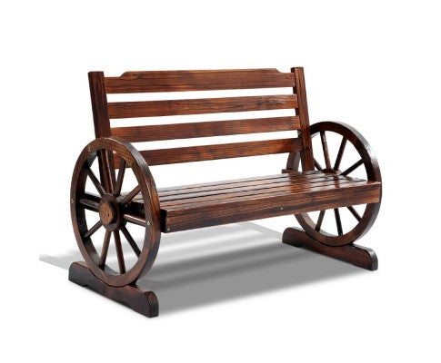 Wooden Wagon Wheel Bench - Brown - JVEES