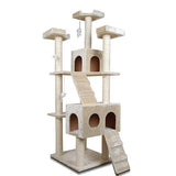 Multi Level Cat Scratching Poles Tree w/ Ladder Beige