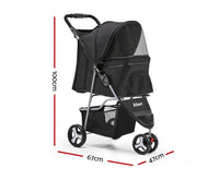 3 Wheel Pet Stroller - Black - JVEES